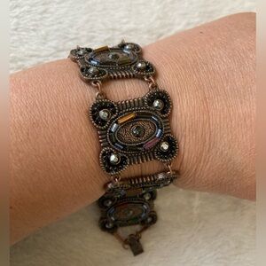 Copper‎ Tone Ornate Bracelet with Box Push in Clasp